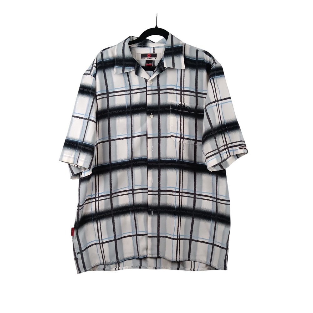 Southpole Mens Plaid Short‎ Sleeve Button Up Shirt Size L